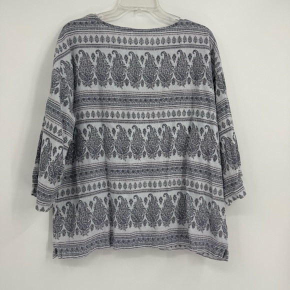 J Jill Pure Jill Top Boho Hippie Hemp Cotton Popover Paisley 3/4 Sleeve size L - Picture 7 of 10